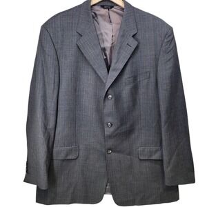 Pavone Blazer Mens 48L Gray Pinstripe Worsted Wool Made in Italy 3 Button